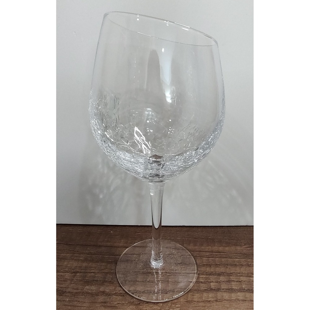 PIER 1 Red Wine Glass Angled Rim Clear Crackle Water Goblet 18oz Discontinued